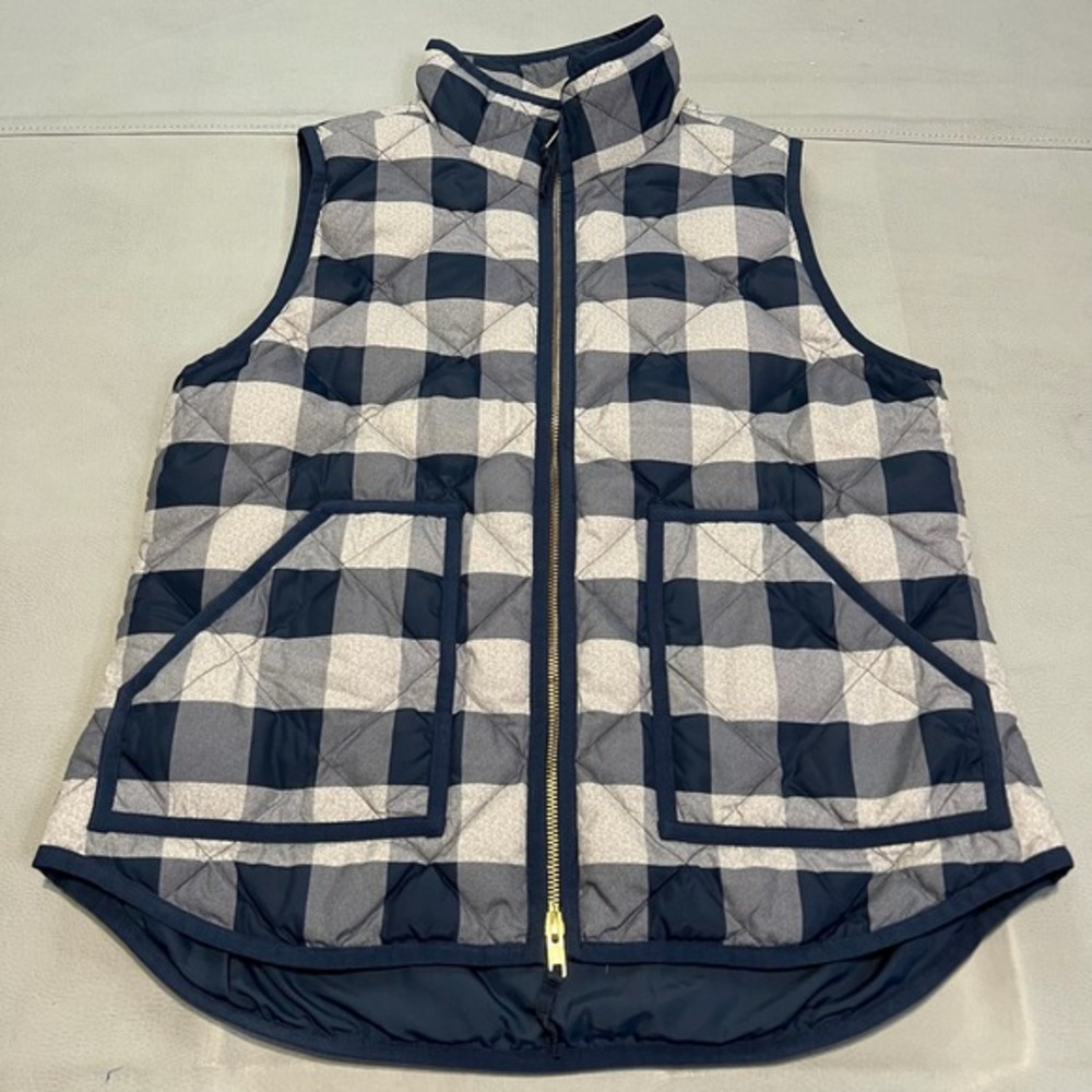 J Crew Women Diamond Quilt Goose Down Excursion Vest Jacket Blue Zip Preppy-3774